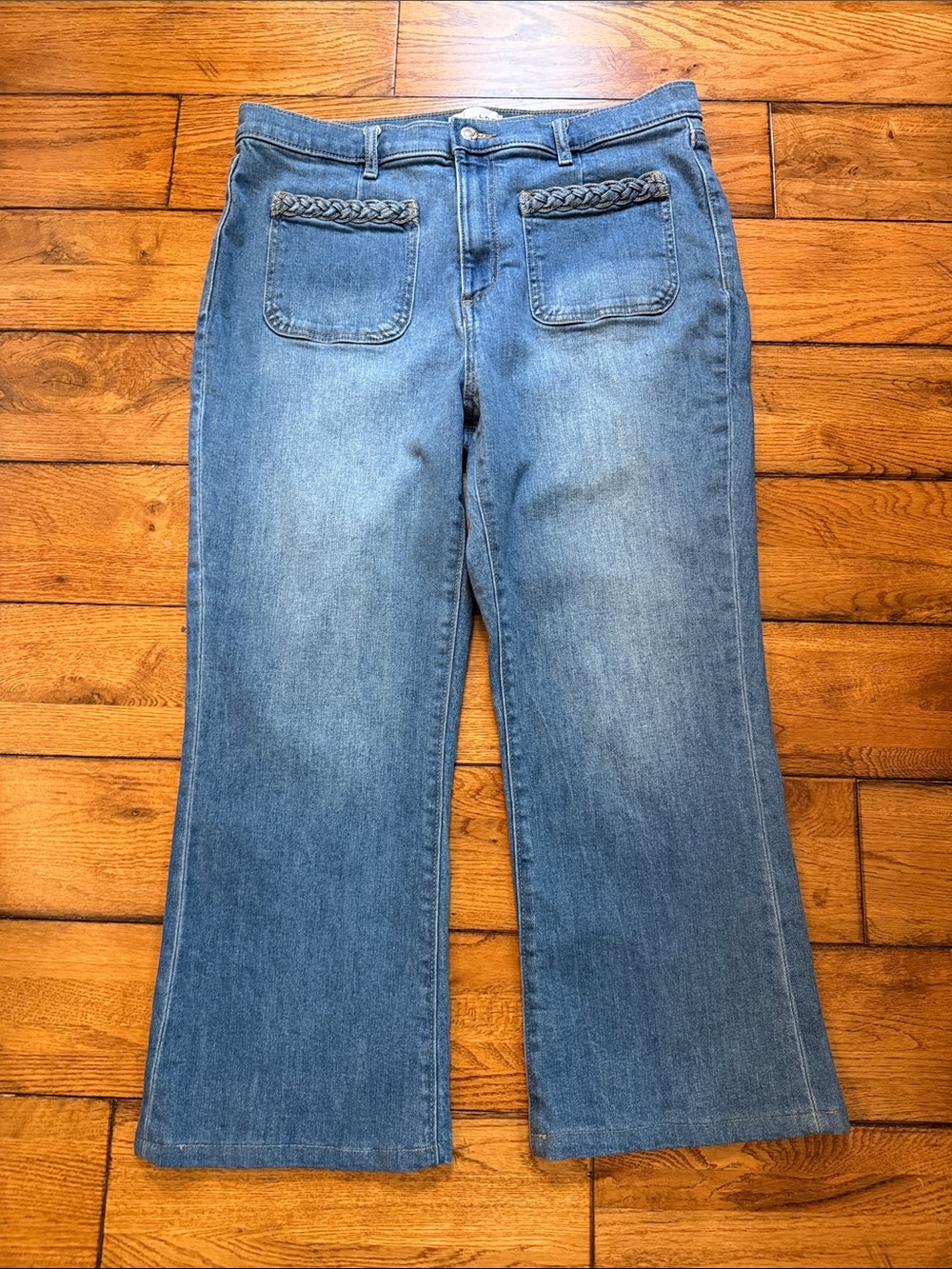 LOFT Blue High-Rise Jeans with Braided Pocket Trim